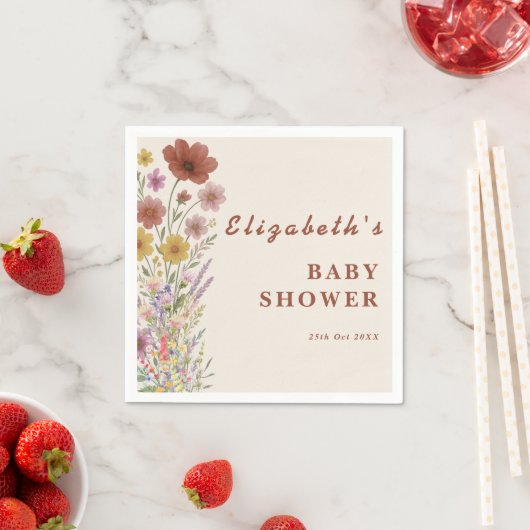 Wildblume Burnt Orange Floral Boho Babydusche Serviette (Beispiel)