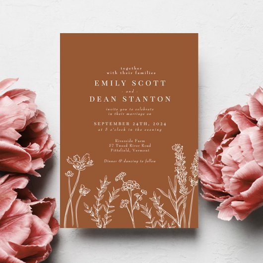 Wildblume Burnt Orange Wedding Einladung
