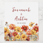 Wildblume Burnt Orange Wedding Weinetikett (Einzelnes Label)