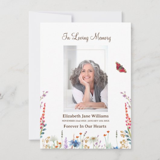 Wildblume & Butter Beerdigungsgebet Mitteilungskarte (Vorderseite)