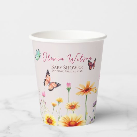 Wildblume Butterflies Baby in Bloom Baby Dusche Pappbecher (Vorderseite)
