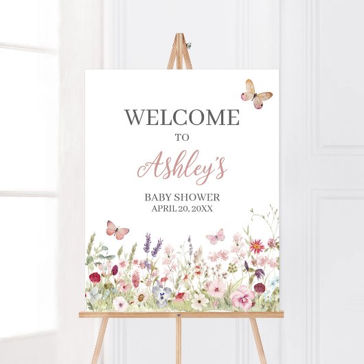Wildblume Butterfly Baby Dusche Willkommen Poster