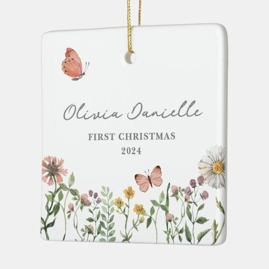 Wildblume Butterfly Baby Girl 1. Weihnachten Keramikornament (Links)