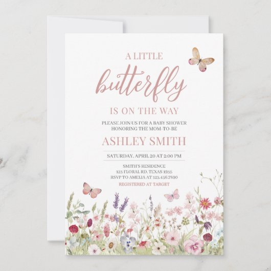 Wildblume Butterfly Babydusche Einladung (Vorderseite)