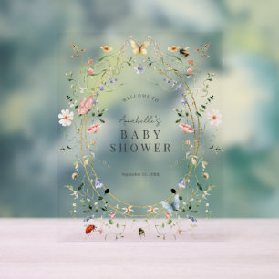 Wildblume Butterfly Bee Baby Dusche Willkommen Acrylschild