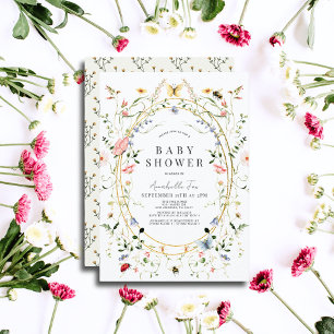 Wildblume Butterfly Bee Watercolor Babydusche Einladung