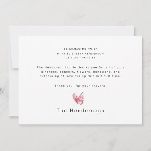 Wildblume Butterfly Beerdigung Bereavement Danke (Rückseite)