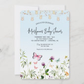 Wildblume Butterfly Blue Script Baby Dusche Einladung (Vorderseite)