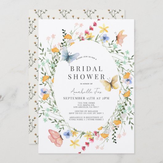 Wildblume & Butterfly-Brautparty Einladung (Vorne/Hinten)