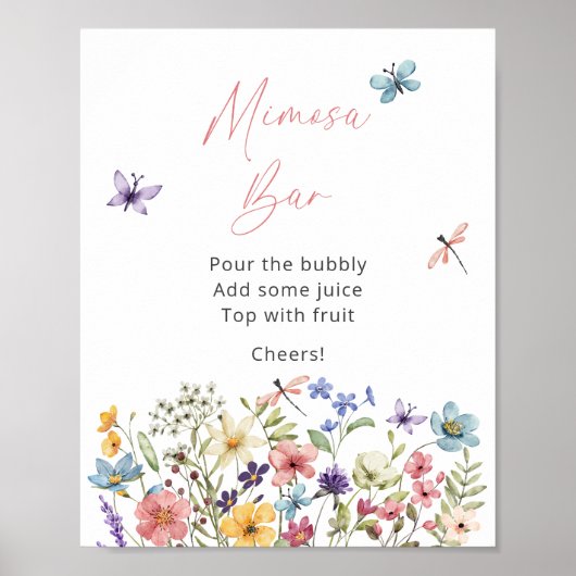 Wildblume Butterfly Brautparty Mimosa Bar Poster (Vorne)