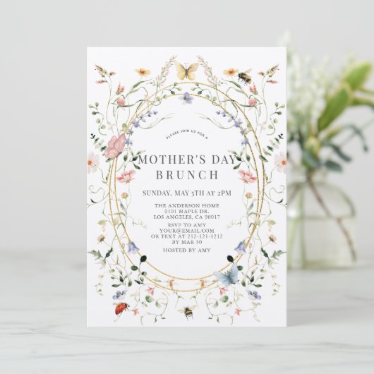 Wildblume Butterfly-Brunch Muttertag Einladung (Stehend Vorderseite)