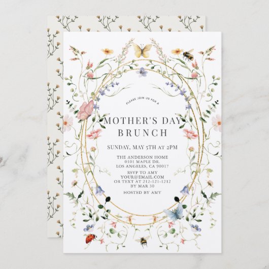 Wildblume Butterfly-Brunch Muttertag Einladung (Vorne/Hinten)