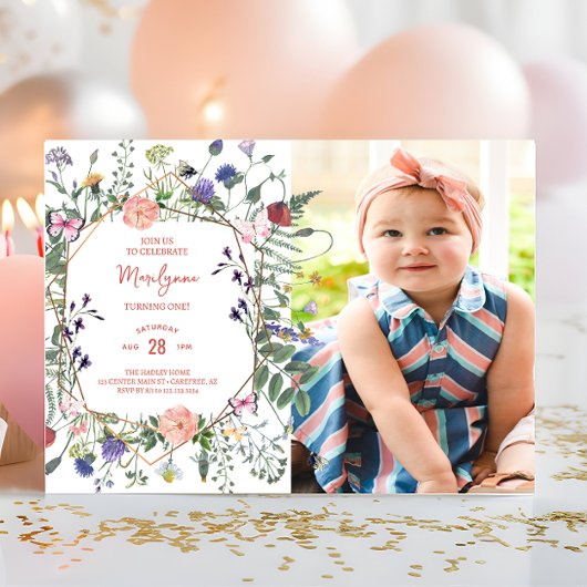 Wildblume Butterfly Erstes Geburtstag Foto Einladung