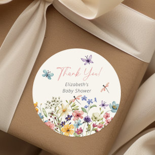 Wildblume Butterfly Garden Babydusche Runder Aufkleber