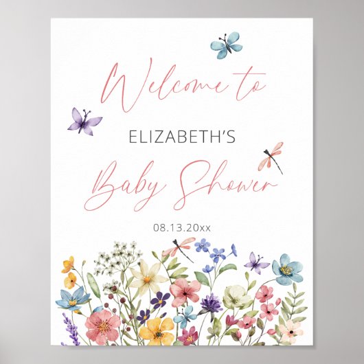 Wildblume Butterfly Garden Babydusche Willkommen Poster (Vorne)