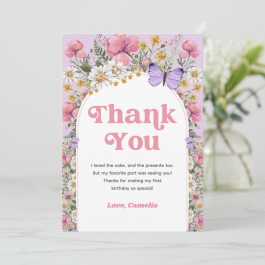 Wildblume Butterfly Geburtstag Danke (Stehend Vorderseite)