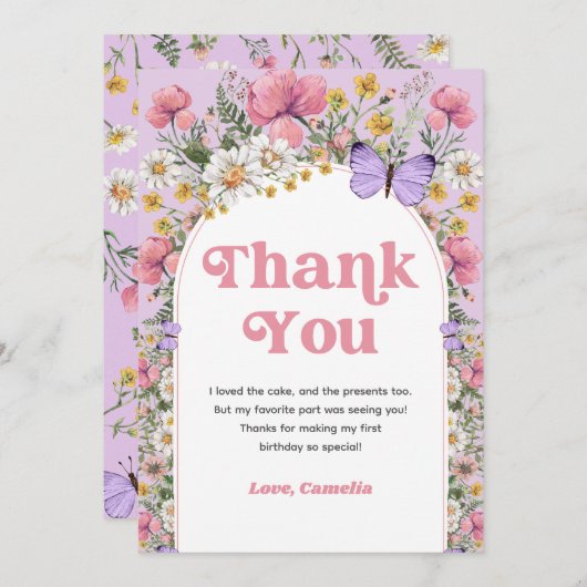 Wildblume Butterfly Geburtstag Danke (Vorne/Hinten)