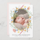 Wildblume Butterfly Girl Foto Geburtsankündigung Einladung (Vorne/Hinten)