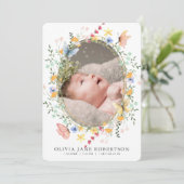 Wildblume Butterfly Girl Foto Geburtsankündigung Einladung (Stehend Vorderseite)