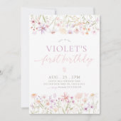 Wildblume Butterfly Girls 1. Geburtstag Einladung (Vorderseite)