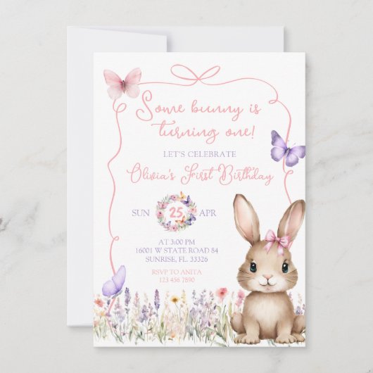 Wildblume Butterfly Kaninchen Geburtstag Einladung (Vorderseite)