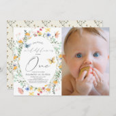 Wildblume Butterfly Oval 1. Geburtstag Foto Einladung (Vorne/Hinten)
