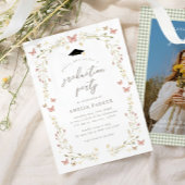 Wildblume Butterfly Pink & Sage Foto Abschluss Einladung