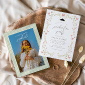 Wildblume Butterfly Pink & Sage Foto Abschluss Einladung