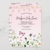Wildblume Butterfly Pink Script Baby Dusche Einladung (Vorne/Hinten)