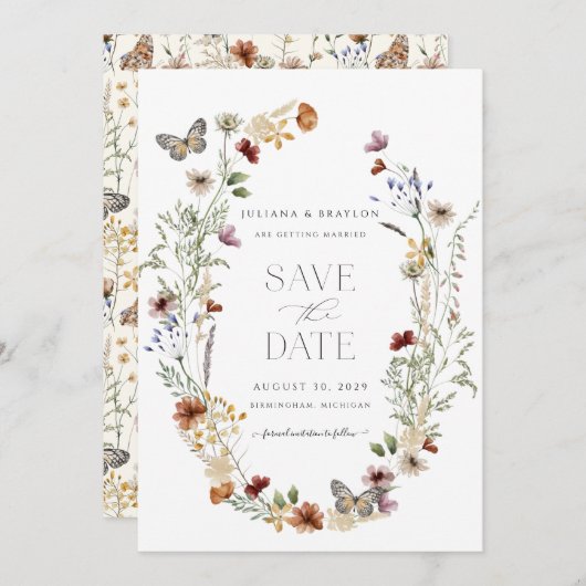 Wildblume Butterfly Simple Floral Save The Date (Vorne/Hinten)