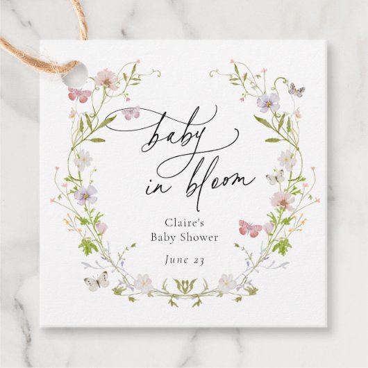 Wildblume Butterfly Wreath Baby in Bloom Geschenkanhänger (Vorderseite)