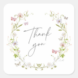 Wildblume Butterfly Wreath Vielen Dank Quadratischer Aufkleber