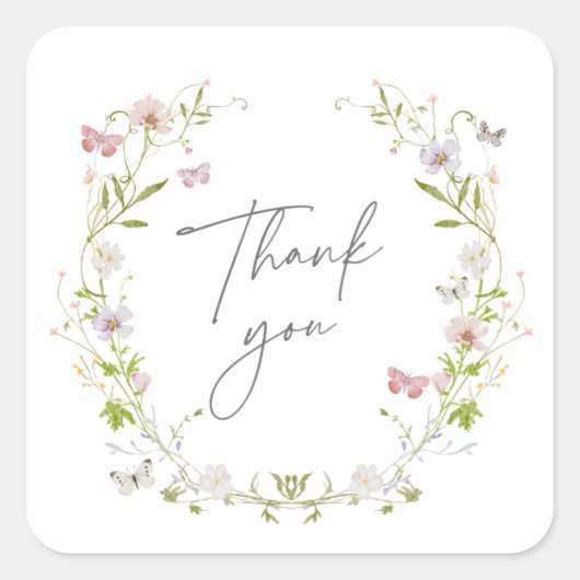 Wildblume Butterfly Wreath Vielen Dank Quadratischer Aufkleber (Vorderseite)