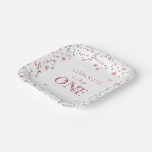 Wildblume Butterfly zum ersten Geburtstag Pappteller (Gewinkelt)