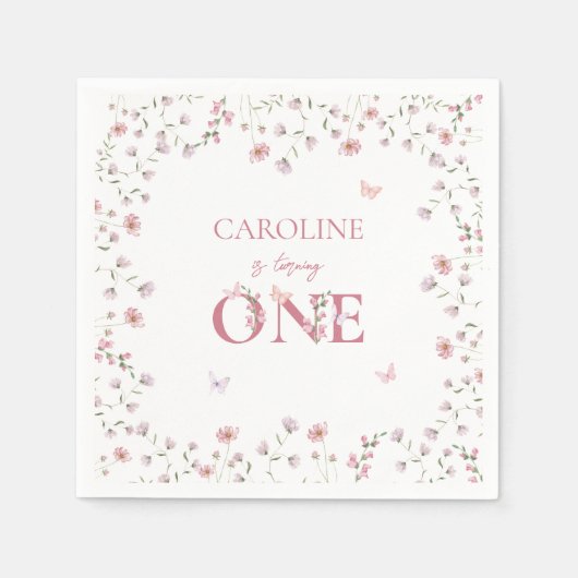 Wildblume Butterfly zum ersten Geburtstag Serviette (Vorderseite)