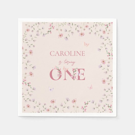 Wildblume Butterfly zum ersten Geburtstag Serviette (Vorderseite)