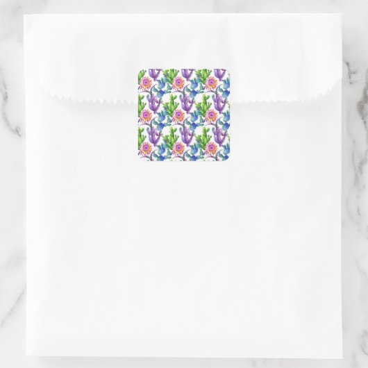 Wildblume Cactus Pattern Quadratischer Aufkleber (Tasche)