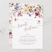 Wildblume Calligraphy 16 . Geburtstag Geburtstag Einladung (Vorne/Hinten)