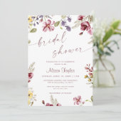 Wildblume Calligraphy Mauve Brautparty Einladung (Stehend Vorderseite)