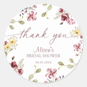 Wildblume Calligraphy Mauve Brautparty Runder Aufkleber