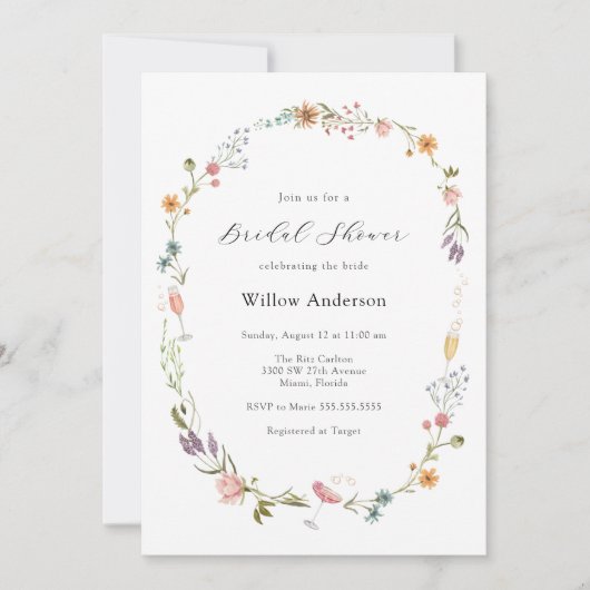 Wildblume Champagne Brautparty Einladung (Vorderseite)