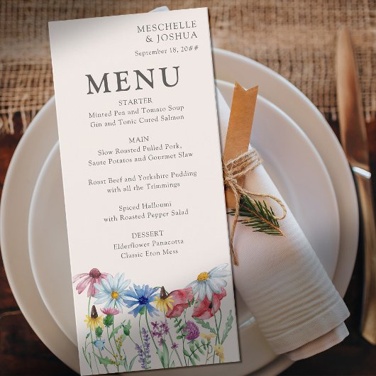 Wildblume Charm Country Blumenmenü Menükarte