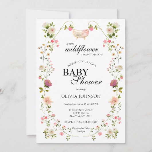 Wildblume Chic Boho Blumengeschlecht Neutrales Fot Einladung (Vorderseite)