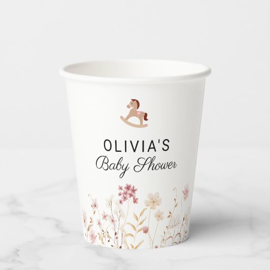 Wildblume Chic Floral Boho White Pappbecher (Rückseite)