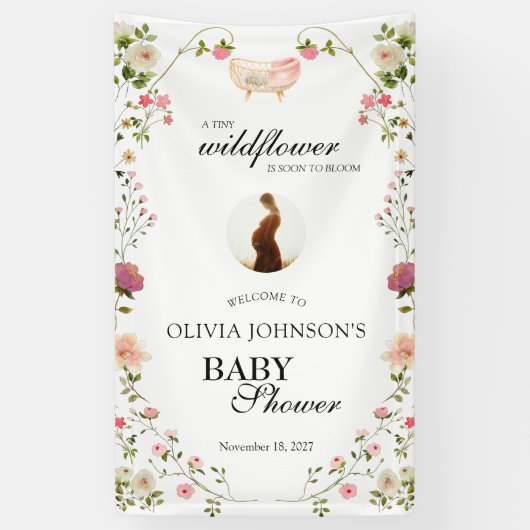 Wildblume Chic Floral Lush Boho Weißes Foto Banner (Vertikal)