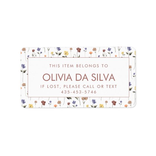 Wildblume Child's School Labels | Anpassbar Adressaufkleber (Vorne)