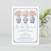 Wildblume Chinoiserie Porcelain Bridal Brunch Einladung (Stehend Vorderseite)