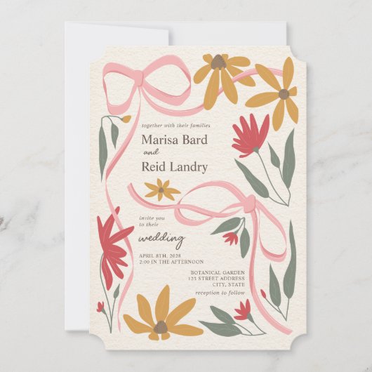 Wildblume Coquette Wedding Einladung (Vorderseite)