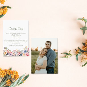 Wildblume-Core-Foto Save the Date-Karte Date