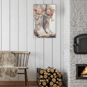 Wildblume Cowgirl Stiefel Rustikale Blumenkunst Künstlicher Leinwanddruck
